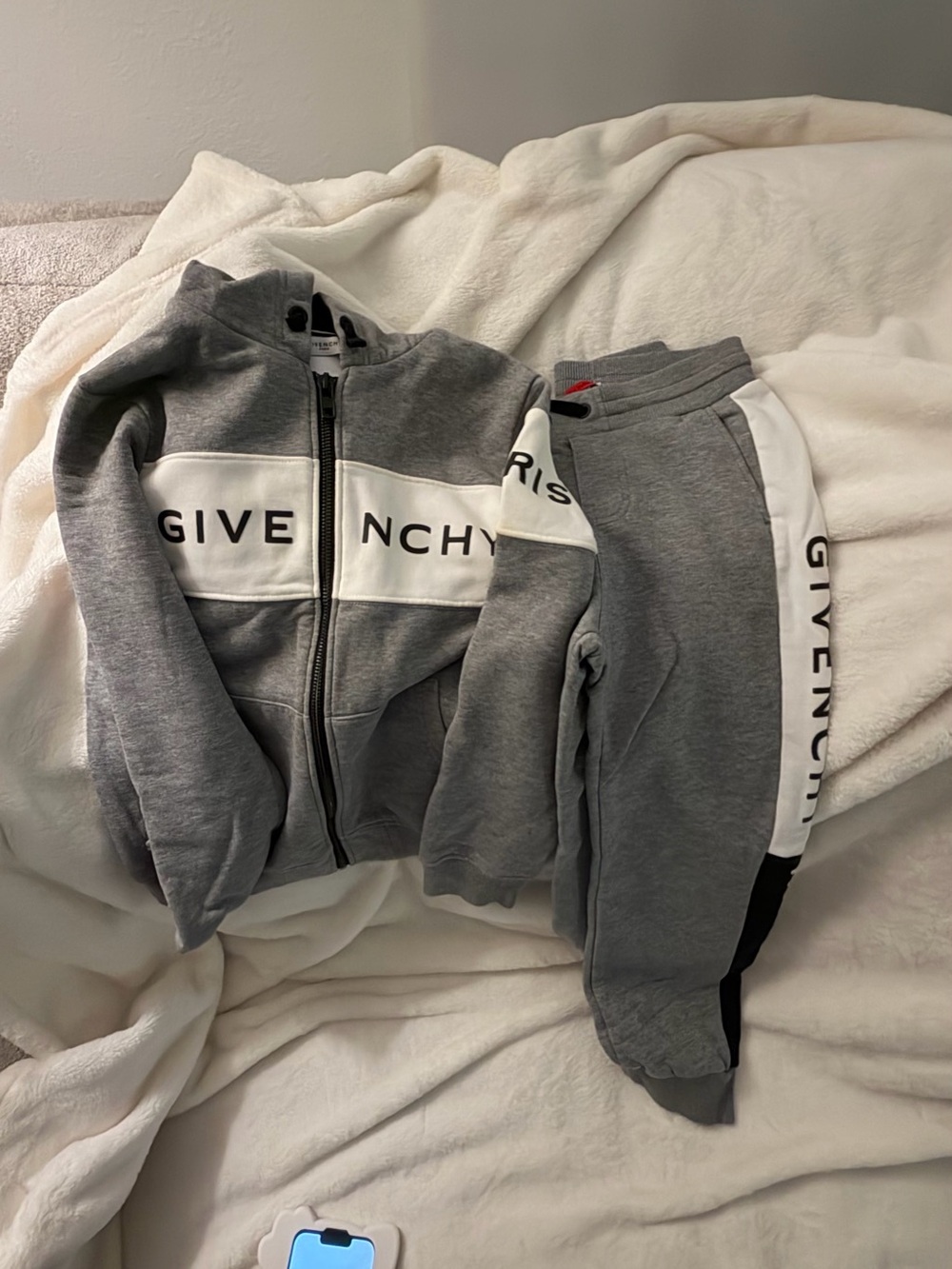 Givenchy Kids Gray and White Zip Hoodie Set